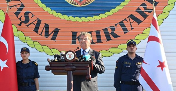 Turkish Cypriot PM Ünal Üstel speaks at a news conference during a military exercise, Gazimağusa (Famagusta), Cyprus, June 25, 2026. (İHA Photo)