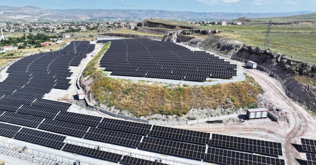 An aerial view of a solar panel installation, Kayseri, central Türkiye, June 24, 2026. (IHA Photo)