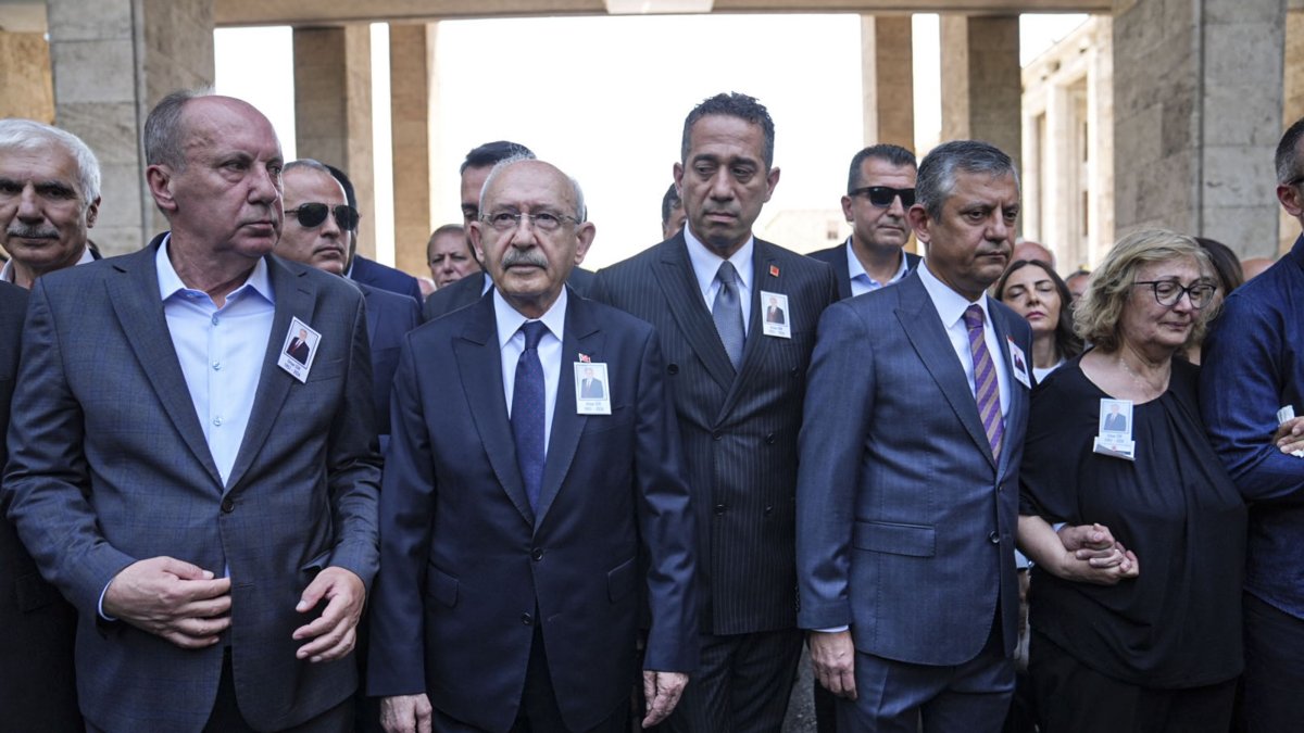 CHP leader Kemal Kılıçdaroğlu (2nd L), CHP parliamentary group leader Özgür Özel (2nd R), and CHP lawmaker Ali Mahir Başarır (C) attend a funeral ceremony for deceased CHP lawmaker in Ankara, Türkiye, June 25, 2026. (AA Photo)