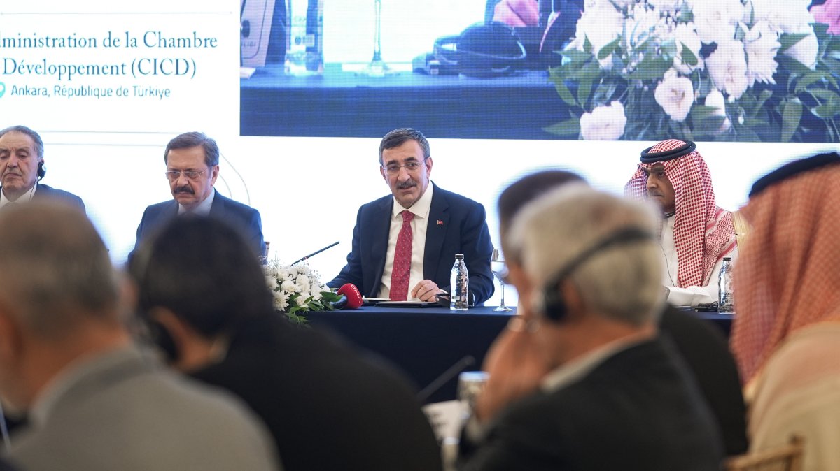 Vice President Cevdet Yılmaz speaks during an event as part of the Islamic Chamber of Commerce and Development meetings, Ankara, Türkiye, June 29, 2026. (AA Photo)