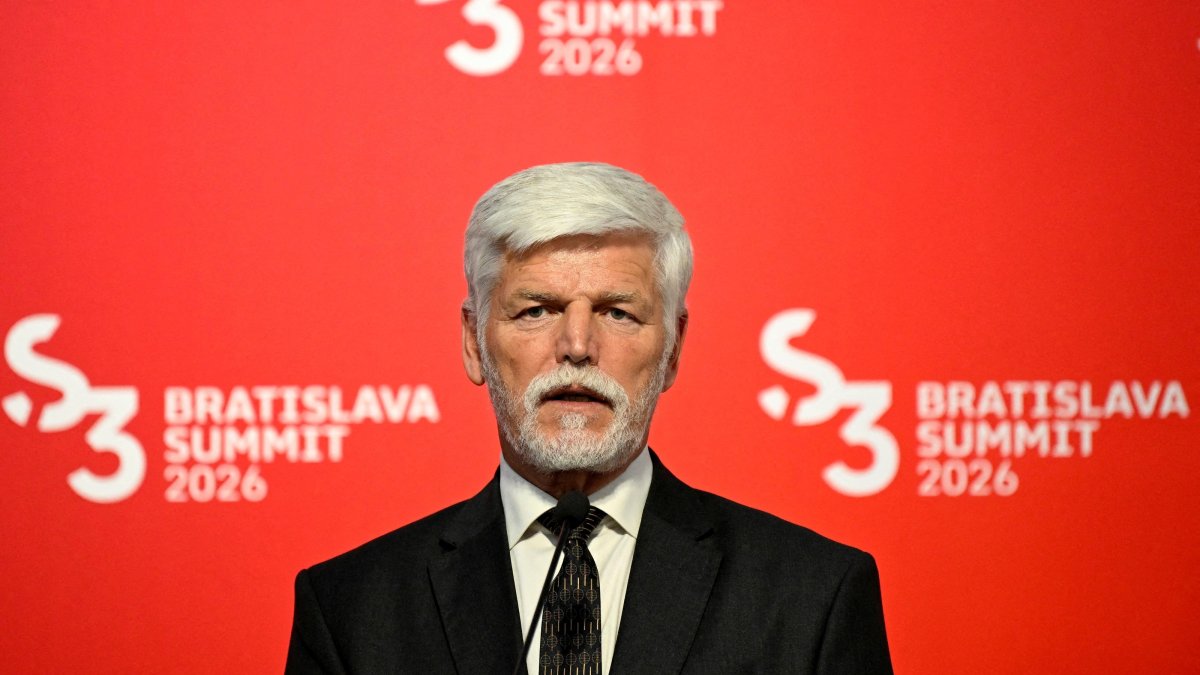Czech President Petr Pavel attends a press conference after the Summit of the Presidents of the Slavkov Format Countries at the Danubiana Meulensteen Art Museum in Bratislava, Slovakia, May 12, 2026. (Reuters File Photo)