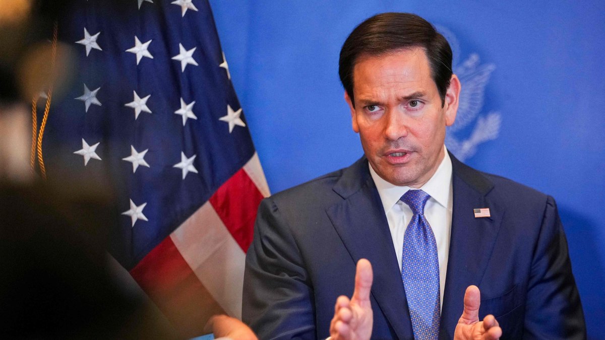 U.S. Secretary of State Marco Rubio speaks with members of the media before departing from Bahrain International Airport, Manama, June 25, 2026. (AFP Photo)
