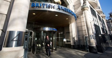 Signage is pictured on the front of the headquarters quarters of British American Tobacco at Temple Place in central London, U.K., Jan. 17, 2017. (AFP Photo)