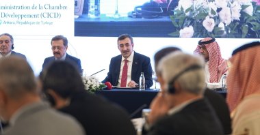 Vice President Cevdet Yılmaz speaks during an event as part of the Islamic Chamber of Commerce and Development meetings, Ankara, Türkiye, June 29, 2026. (AA Photo)
