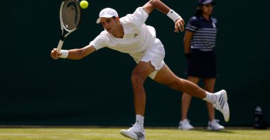 Spain's Rafael Jodar in action during his first-round Wimbledon match against Britain's Felix Gill, London, U.K., June 29, 2026. (Reuters Photo)