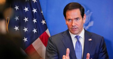 U.S. Secretary of State Marco Rubio speaks with members of the media before departing from Bahrain International Airport, Manama, June 25, 2026. (AFP Photo)
