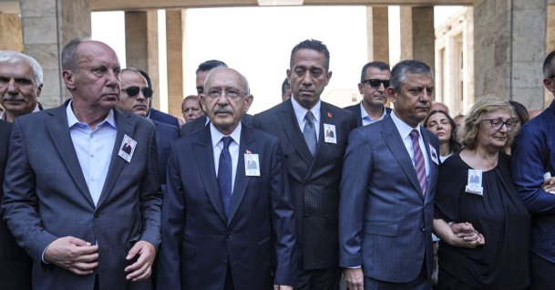 CHP leader Kemal Kılıçdaroğlu (2nd L), CHP parliamentary group leader Özgür Özel (2nd R), and CHP lawmaker Ali Mahir Başarır (C) attend a funeral ceremony for deceased CHP lawmaker in Ankara, Türkiye, June 25, 2026. (AA Photo)