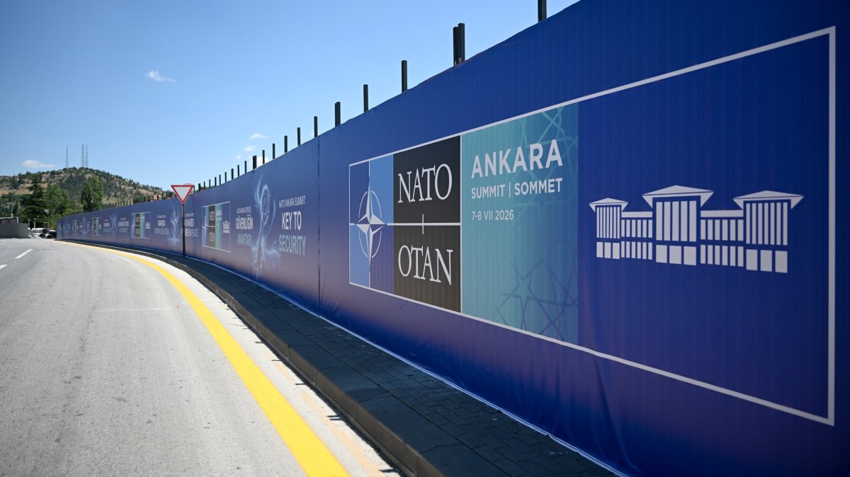 Billboards with slogans such as “A Shared Future in Solidarity,” “Key to Security” and “A Shared Future in Peace” are displayed at several points along a boulevard as part of preparations ahead of the NATO summit, Ankara, Türkiye, June 26, 2026. (AA Photo)