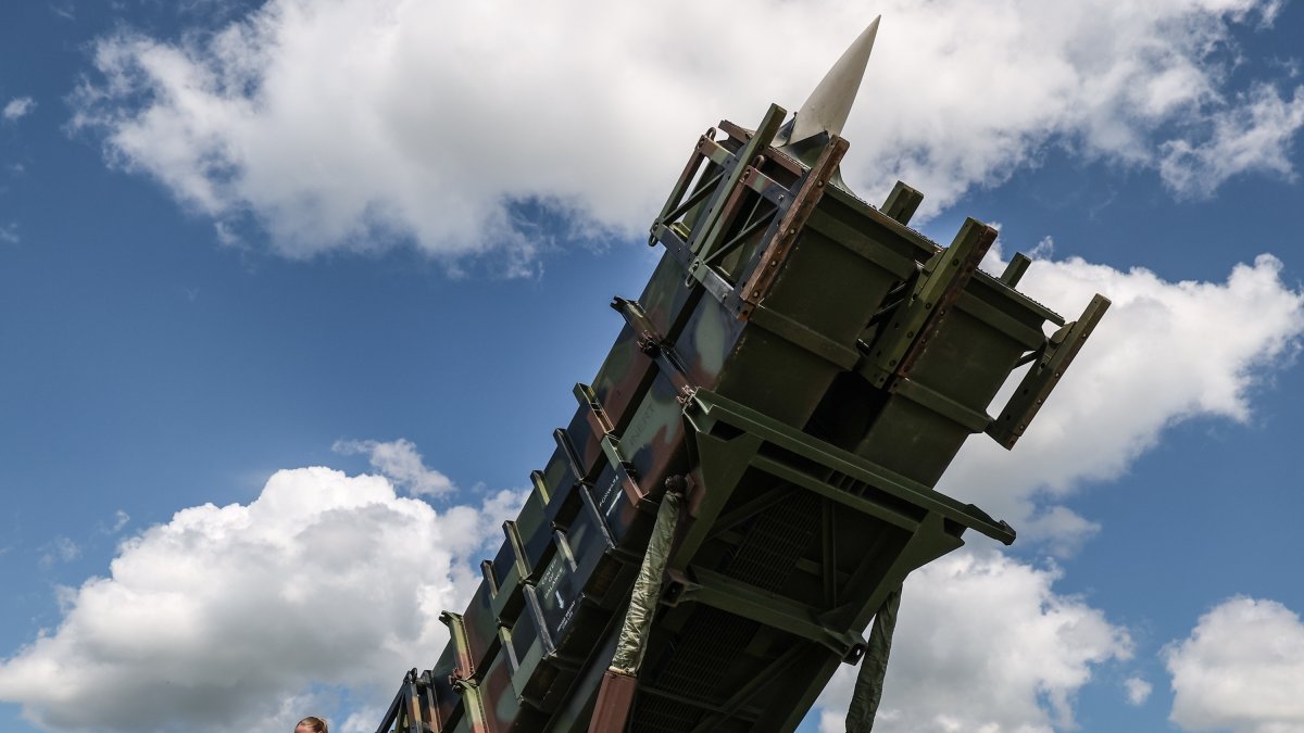 A Patriot air defense missile system is on display during the German Armed Forces Day at the Laage Air Base, located within the Rostock-Laage Airport area, Germany, June 6, 2026. (EPA Photo)