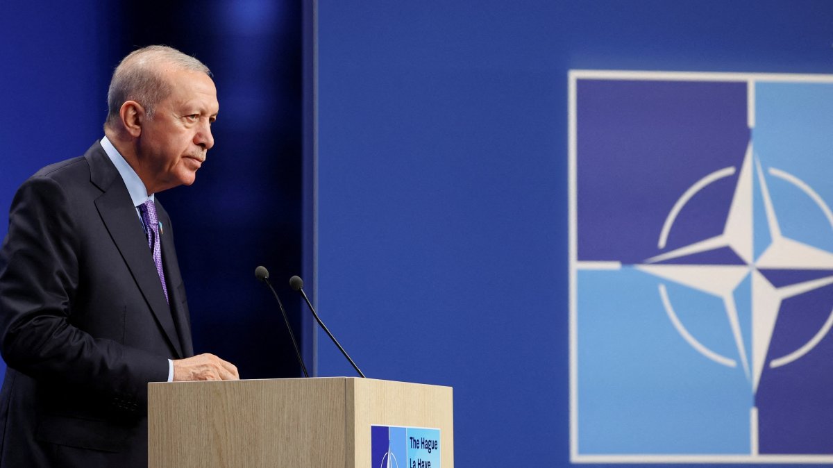President Recep Tayyip Erdoğan speaks during a press conference at NATO summit, The Hague, Netherlands June 25, 2025. (Reuters Photo)
