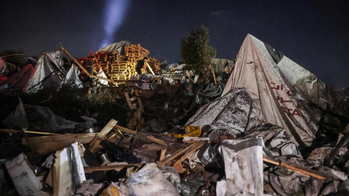 A Palestinian man stands amid destroyed shelters at the site of an Israeli strike on the al-Mawassi camp in Khan Younis, southern Gaza Strip, Palestine, June 29, 2026. (AFP Photo)