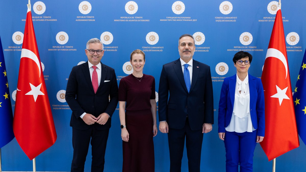 Foreign Minister Hakan Fidan and top EU officials pose for a photo after a meeting in Ankara, June 30, 2026. (AA Photo)