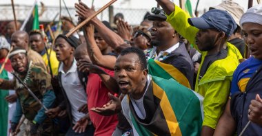 Members of the Zulu community take part in a rally against undocumented immigrants during a nationwide anti-immigrant movement shutdown in Durban, South Africa, June 30, 2026. (EPA Photo)
