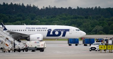 A LOT Polish Airlines Boeing 737 MAX 8 aircraft is seen at John Paul II Krakow Balice International Airport in Krakow, Poland, on June 11, 2026. (AFP Photo)