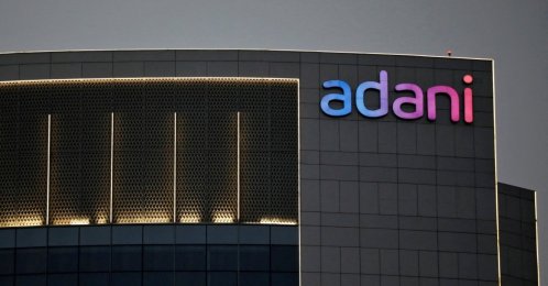 The logo of the Adani Group is seen on the facade of one of its buildings on the outskirts of Ahmedabad, India, April 13, 2021. (Reuters Photo)