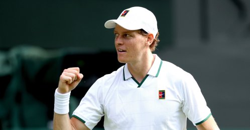 Italy's Jannik Sinner celebrates winning his Men's Singles first-round match against Serbia's Miomir Kecmanovic at the Wimbledon Championships, London, U.K., June 29, 2026. (EPA Photo)