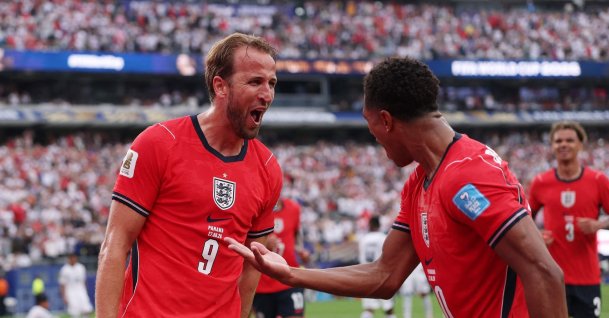 England's Harry Kane (L) celebrates with Jude Bellingham after scoring the team's second goal during the 2026 FIFA World Cup Group L match against Panama at New York New Jersey Stadium, East Rutherford, U.S., June 27, 2026. (AFP Photo)