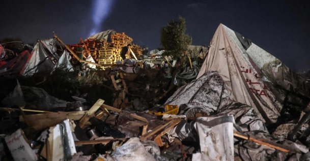 A Palestinian man stands amid destroyed shelters at the site of an Israeli strike on the al-Mawassi camp in Khan Younis, southern Gaza Strip, Palestine, June 29, 2026. (AFP Photo)