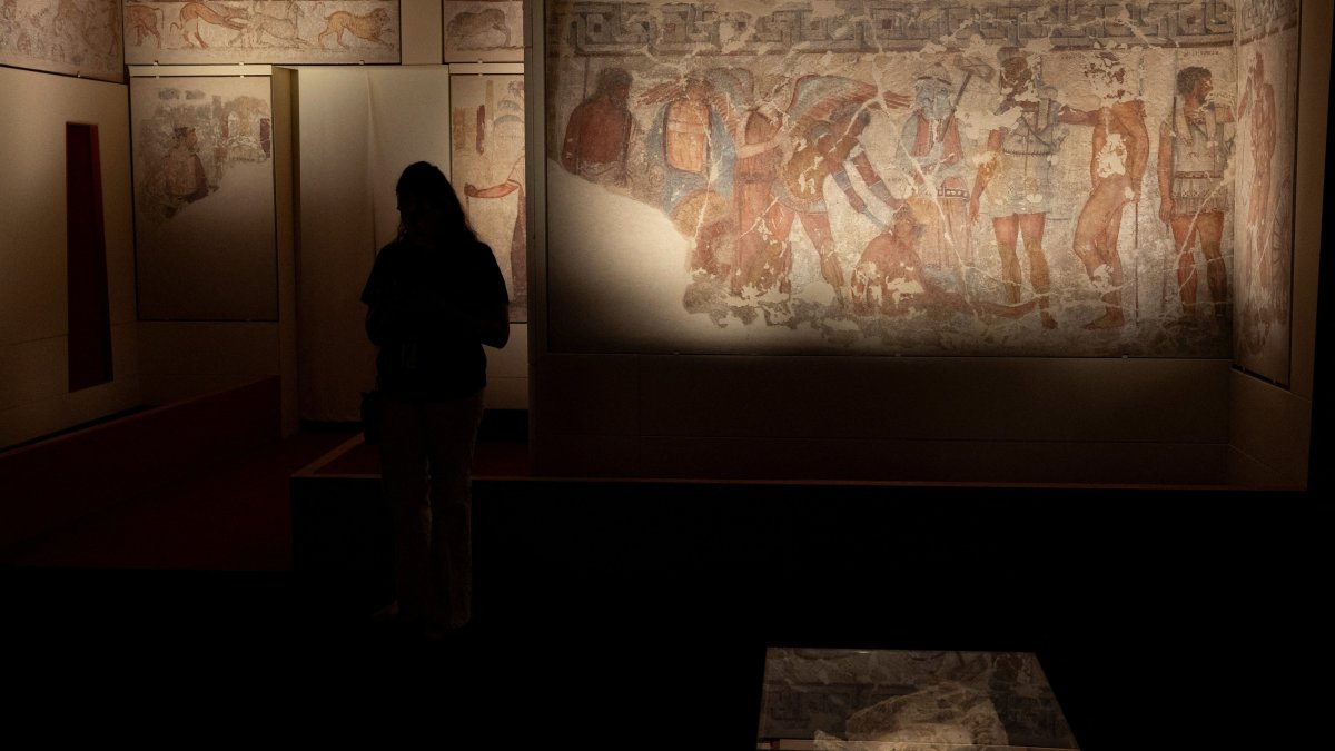A person stands near the newly acquired Tomb of Francois at the National Etruscan Museum of Villa Giulia, Rome, Italy, June 30, 2026. (Reuters Photo)