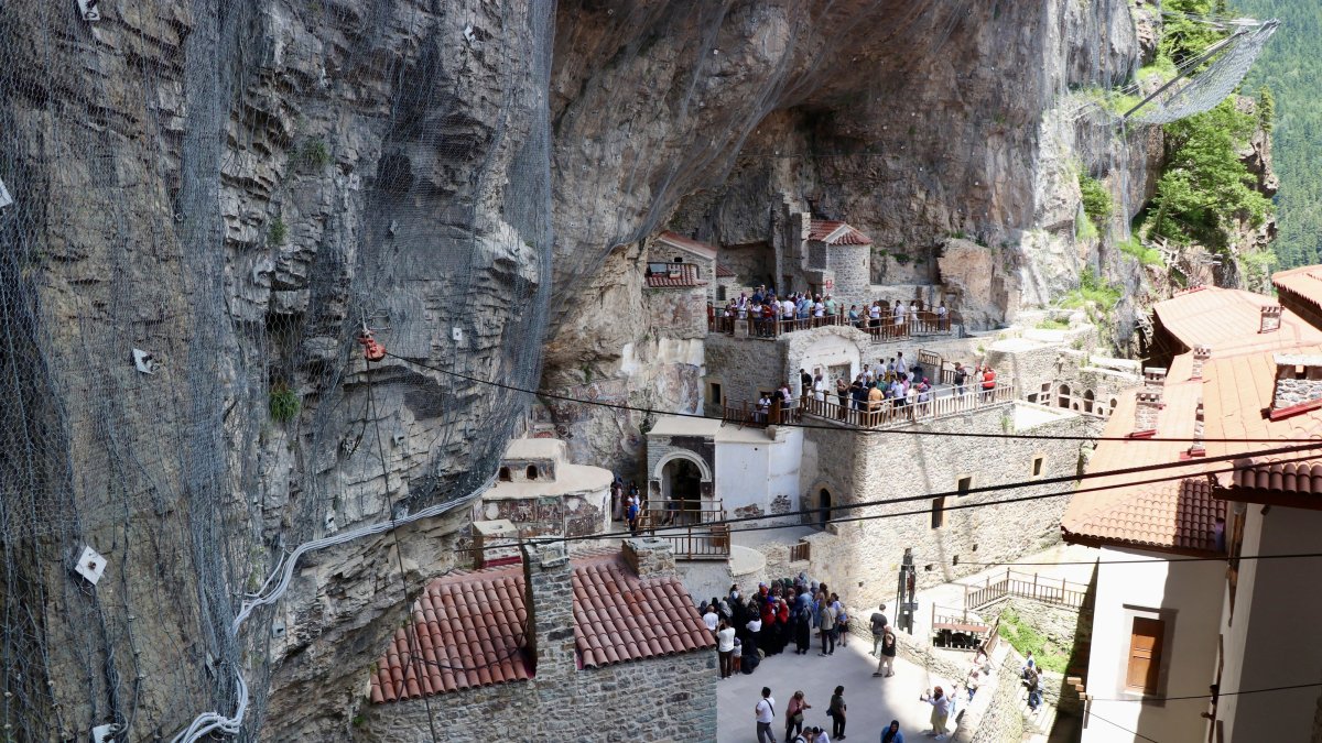 An aerial view shows the historic Sümela Monastery perched on a cliff overlooking the Altındere Valley, Trabzon, Türkiye, June 30, 2026. (AA Photo)