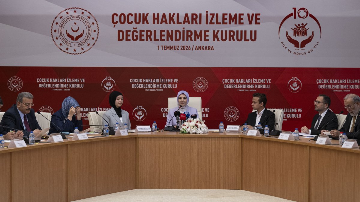 Family and Social Services Minister Mahinur Özdemir Göktaş chairs the Child Rights Monitoring and Evaluation Board meeting, Ankara, Türkiye, July 1, 2026. (AA Photo)