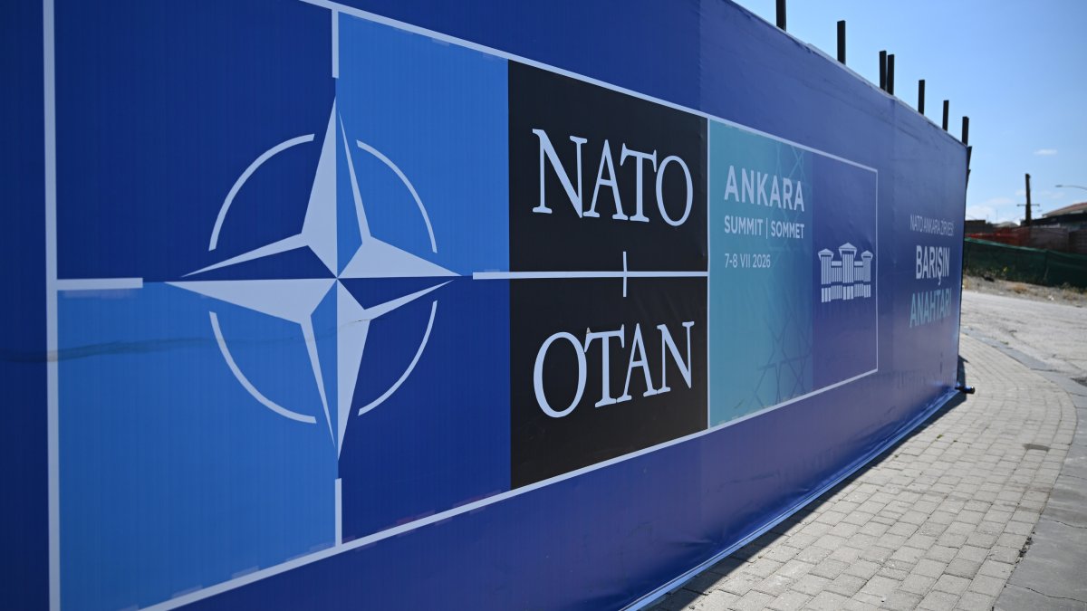 Banners are installed along sidewalks as part of preparations for the NATO summit across Ankara, Türkiye, July 25, 2026. (AA Photo)