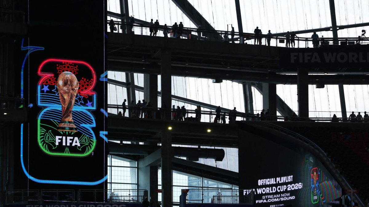 General view of a FIFA World Cup logo on display inside the stadium before the Group K match between DR Congo and Uzbekistan at Atlanta Stadium, Atlanta, U.S., June 27, 2026. (Reuters Photo)