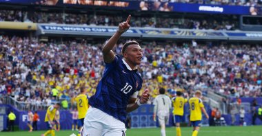France's Kylian Mbappe celebrates scoring during the 2026 FIFA World Cup Round of 32 match against Sweden at New York New Jersey Stadium, East Rutherford, U.S., June 30, 2026. (Reuters Photo)