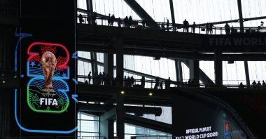General view of a FIFA World Cup logo on display inside the stadium before the Group K match between DR Congo and Uzbekistan at Atlanta Stadium, Atlanta, U.S., June 27, 2026. (Reuters Photo)