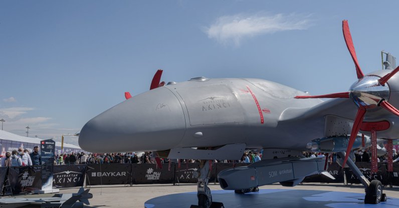 The Bayraktar Akıncı drone of Turkish defense company Baykar is displayed during Teknofest, the country's premier technology and aerospace festival, Istanbul, Türkiye, Sept. 24, 2021. (Reuters Photo)
