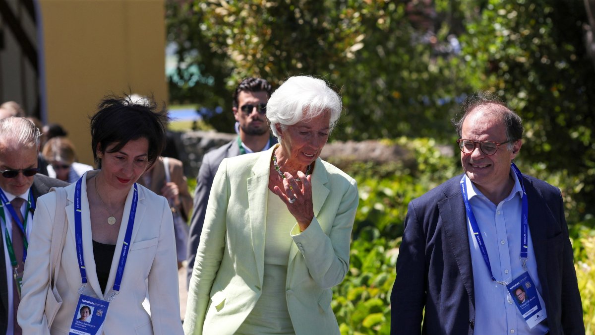 European Central Bank (ECB) President Christine Lagarde, Governor of the Banque de France Emmanuel Moulin and Director General of Market Operations of the European Central Bank Imene Rahmouni-Rousseau walk as they attend the ECB forum, Sintra, Portugal, June 30, 2026. (Reuters Photo)