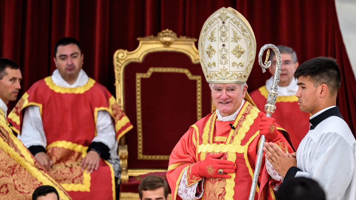 Swiss traditionalist Catholic Bishop and former Superior General of the Society of Saint Pius X (SSPX) Bernard Fellay (C) takes part in an ordination ceremony in Econe, near Sion, western Switzerland, June 29, 2026. (AFP Photo)