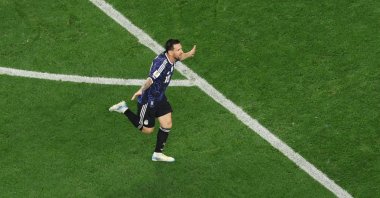 Lionel Messi of Argentina celebrates scoring his team's third goal during the FIFA World Cup 2026 Group J match between Jordan and Argentina at Dallas Stadium, Arlington, Texas, U.S., June 27, 2026. (AFP Photo)