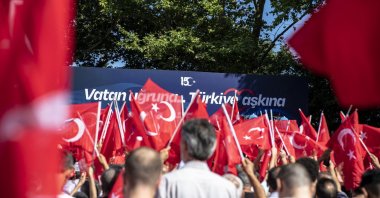 People take part during the July 15 Democracy and National Unity Day commemoration event marking the sixth anniversary of the defeated coup, Istanbul, Türkiye, July 15, 2022. (Getty Images Photo)