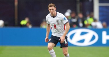 Elliot Anderson of England runs with the ball during the FIFA World Cup 2026 Group L match between England and Ghana at Boston Stadium in Foxborough, Massachusetts, U.S., June 23, 2026. (AFP Photo)