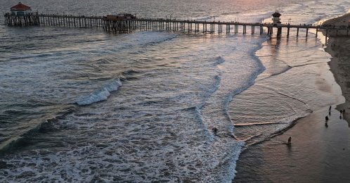 An aerial view of the sun setting over the Pacific Ocean, California, U.S., July 01, 2026. (Getty Images Photo)