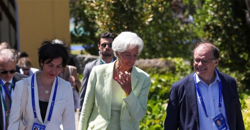 European Central Bank (ECB) President Christine Lagarde, Governor of the Banque de France Emmanuel Moulin and Director General of Market Operations of the European Central Bank Imene Rahmouni-Rousseau walk as they attend the ECB forum, Sintra, Portugal, June 30, 2026. (Reuters Photo)