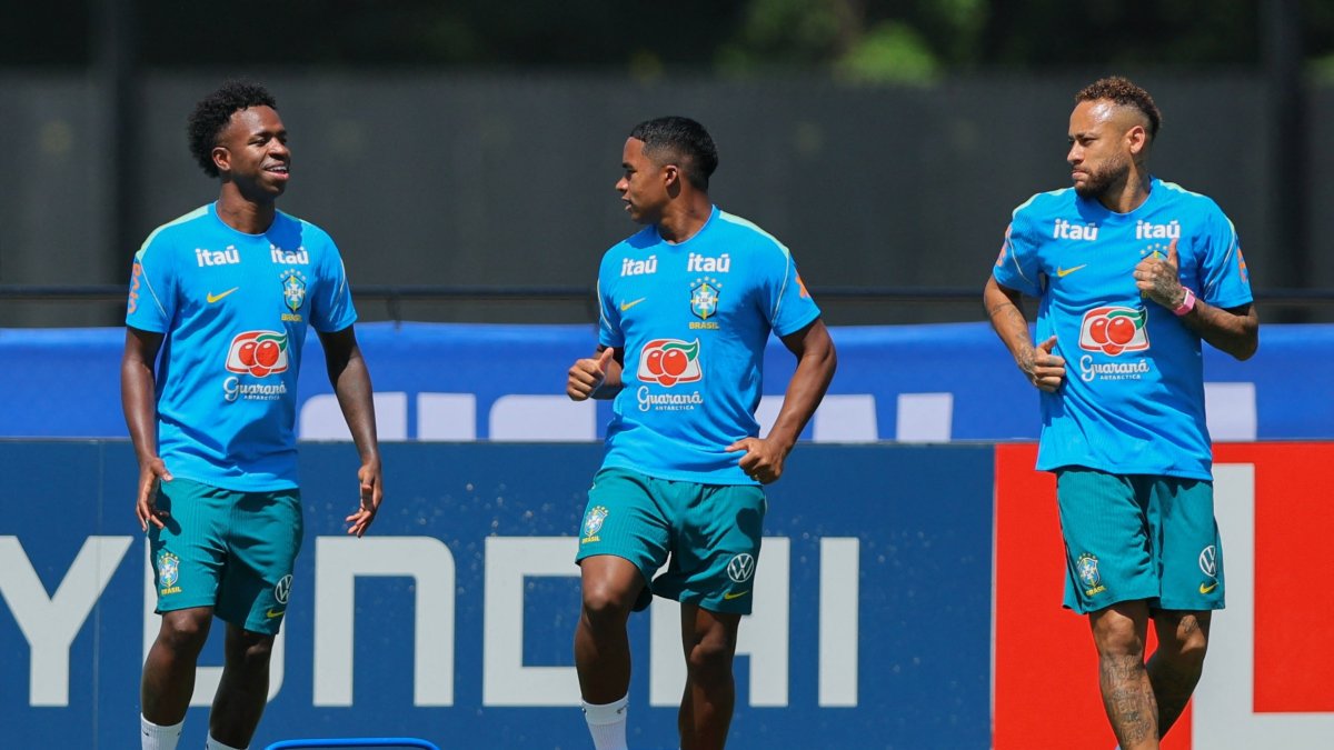 (L-R)Brazil's Vinicius Junior, Endrick and Neymar during a 2026 FIFA World Cup training session at Columbia Park Training Facility, Morristown, U.S., July 2, 2026. (Reuters Photo)