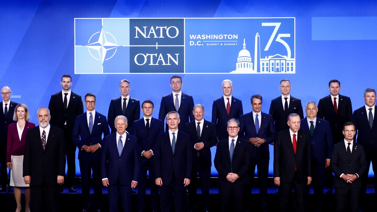 Heads of state pose for a photo during the 75th NATO Summit, Washington, U.S., July 10, 2024. (Getty Images Photo)