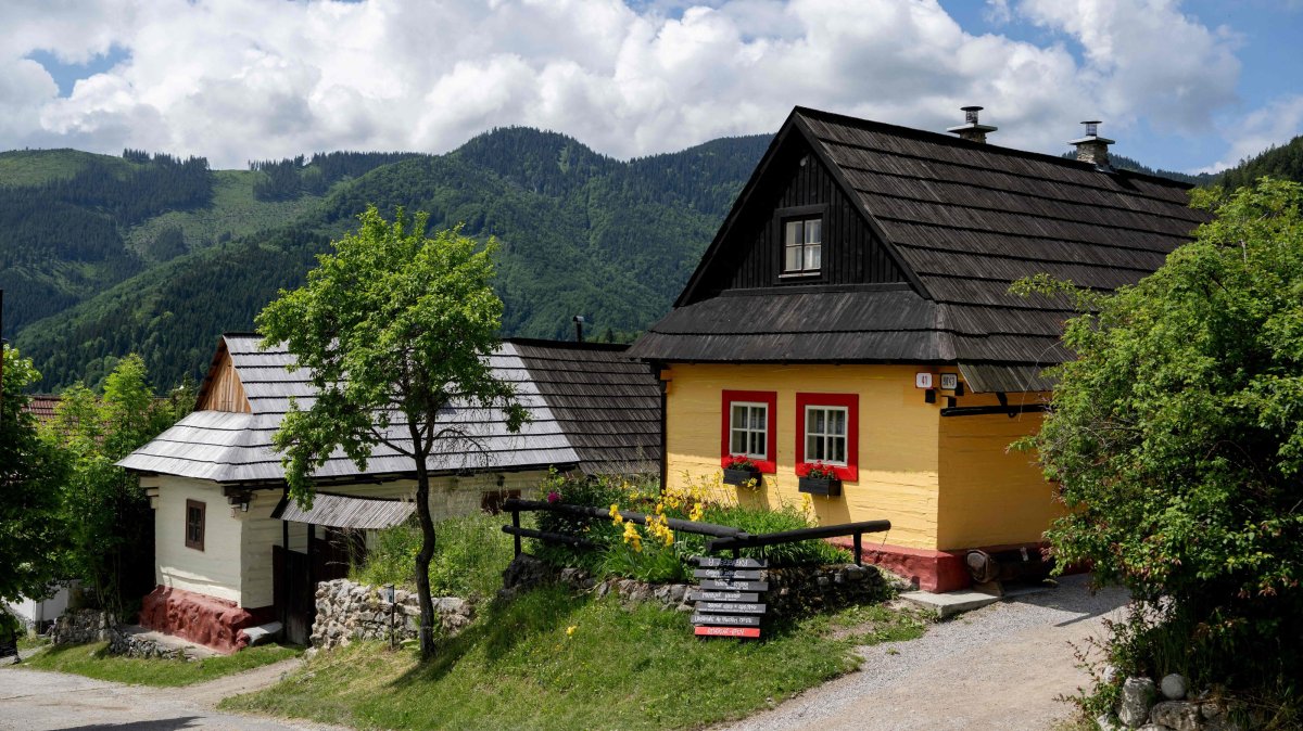 Traditional log houses are seen at the UNESCO-listed Slovak village of Vlkolinec, near the Central Slovakian town of Ruzomberok, June 6, 2026. (AFP Photo)