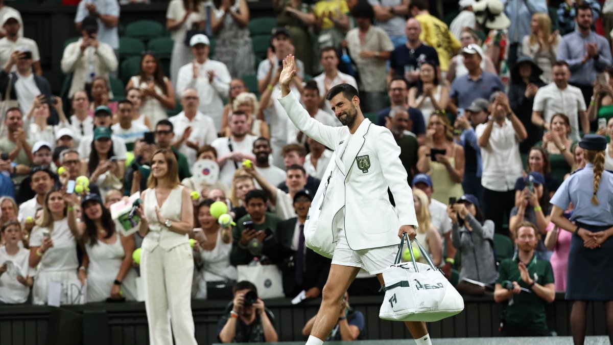 Serbia's Novak Djokovic celebrates winning his Men's Singles second-round match against Stefanos Tsitsipas of Greece at the Wimbledon Championships, London, U.K., July 1, 2026. (EPA Photo)