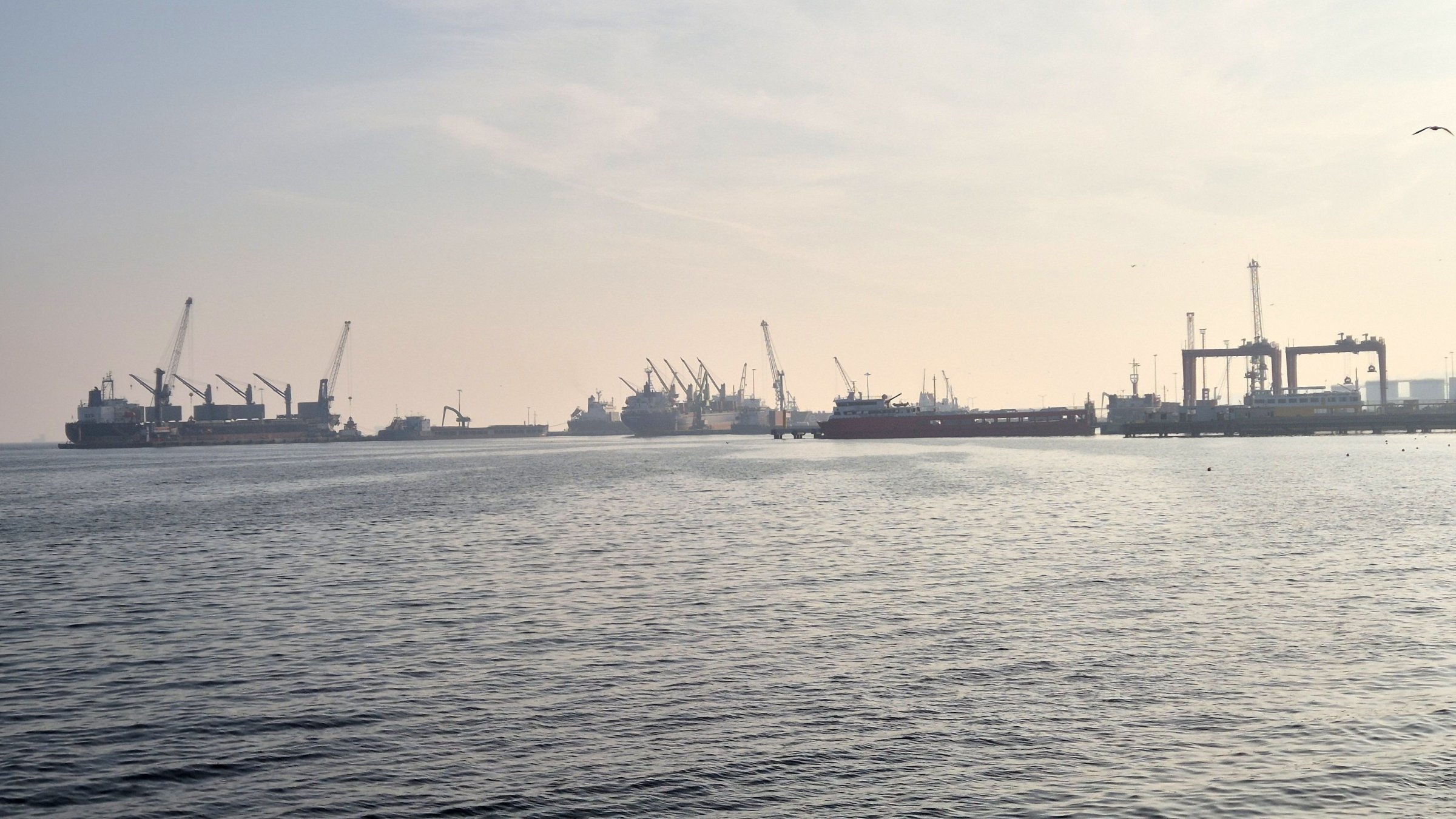 Ships are seen at a port in Tekirdağ province, northwestern Türkiye, July 2, 2026. (IHA Photo)
