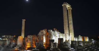 A night view of the Temple of Apollo, Didim, southwestern Türkiye, June 25, 2026. (AA Photo)
