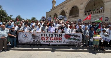 Members of civil society organizations gather to protest Israel's military campaign in Gaza, Mardin, Türkiye, July 3, 2026. (AA Photo)