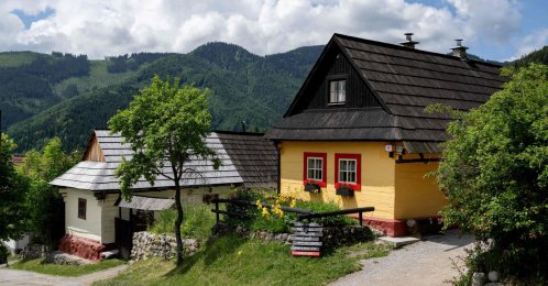 Traditional log houses are seen at the UNESCO-listed Slovak village of Vlkolinec, near the Central Slovakian town of Ruzomberok, June 6, 2026. (AFP Photo)