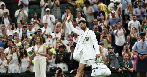 Serbia's Novak Djokovic celebrates winning his Men's Singles second-round match against Stefanos Tsitsipas of Greece at the Wimbledon Championships, London, U.K., July 1, 2026. (EPA Photo)