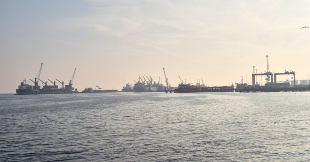Ships are seen at a port in Tekirdağ province, northwestern Türkiye, July 2, 2026. (IHA Photo)