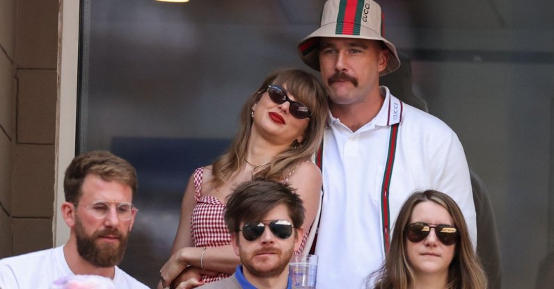 U.S. singer-songwriter Taylor Swift (L) and U.S. NFL football player Travis Kelce attend the men's final match between Italy's Jannik Sinner and USA's Taylor Fritz on Day 14 of the U.S. Open tennis tournament at the USTA Billie Jean King National Tennis Center, New York City, U.S., Sept. 8, 2024. (AFP Photo)