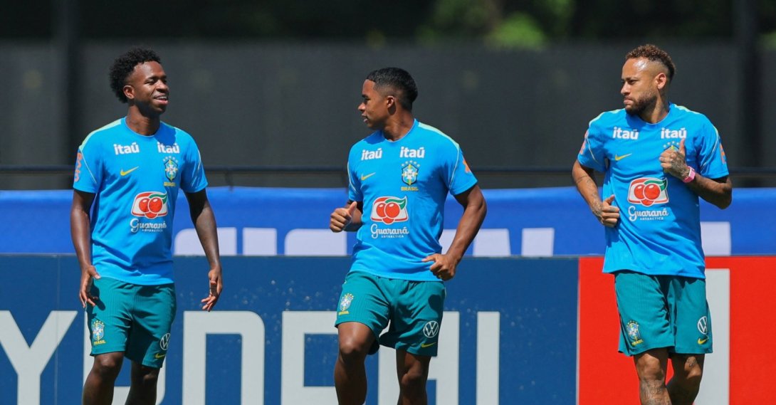 (L-R)Brazil's Vinicius Junior, Endrick and Neymar during a 2026 FIFA World Cup training session at Columbia Park Training Facility, Morristown, U.S., July 2, 2026. (Reuters Photo)