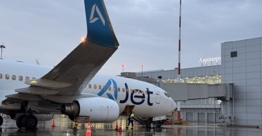 An AJet aircraft parks at Pulkovo Airport, St. Petersburg, Russia, July 2, 2026. (Courtesy of AJet)